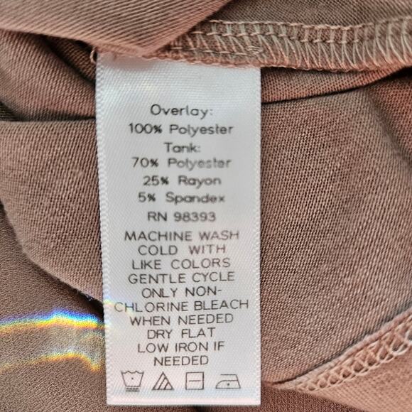 Lisa Rinna Twofer Taupe Asymmetric Chiffon Overlay Jersey Knit Tank Top - Picture 9 of 10